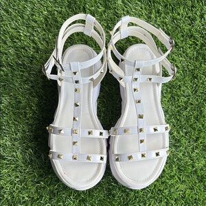 White Sandals with Gold Stud Accents size 9